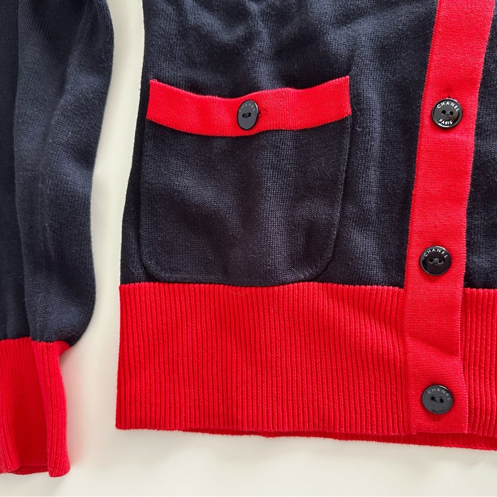 Chanel Navy & Red Cardigan Sweater - image 1